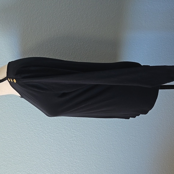 RALPH LAUREN Button Shoulder Crew Neck Long Sleeve Top Black Sz XL Preppy - Picture 5 of 12